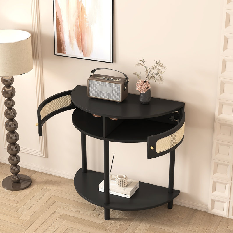 Table d'appoint semi-circulaire avec rangement à deux tiroirs, idéale pour les petits espaces intérieurs