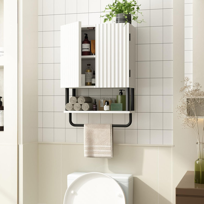 Over The Toilet Storage Cabinet with Adjustable Shelf and Towel Bar, White