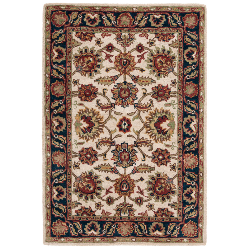 Ivory and Navy Hand-Tufted Wool Persian Area Rug