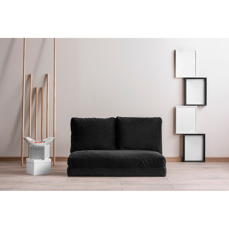 Versatile 2-Seat Sofa-Bed, Black, 47.2 x 47.2 x 10.2 inches | 100% Metal Frame, 100% Polyester Fabric | 5-Level Adjustable Backrest, Easily Converts to Bed | Maximum Weight Capacity: 440 lbs, Perfect for Small Spaces