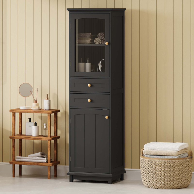 Armoire de rangement de 63 po de hauteur avec portes en verre, Noir