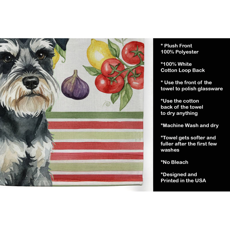 Black & Silver Miniature Schnauzer Vegetables Kitchen Towel, Black/Silver Miniature Schnauzer