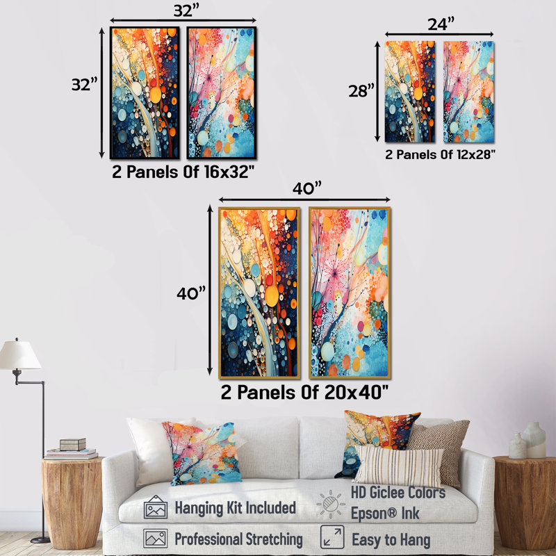 Coloré rivière colorée microscopique Fantasia I - formes abstraites, ensemble de 2 décorations murales, H 28 po x l 25 po