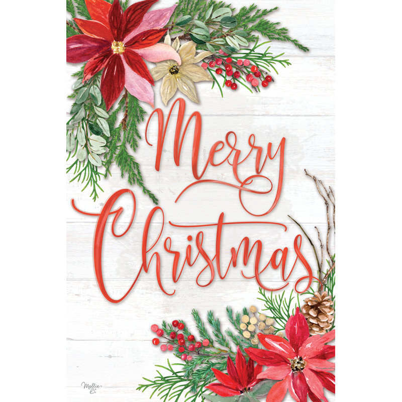 «Merry Christmas Poinsettias» encadré par Mollie B., H 36 po x l 24 po, Oui, Imprimé à cadre doré