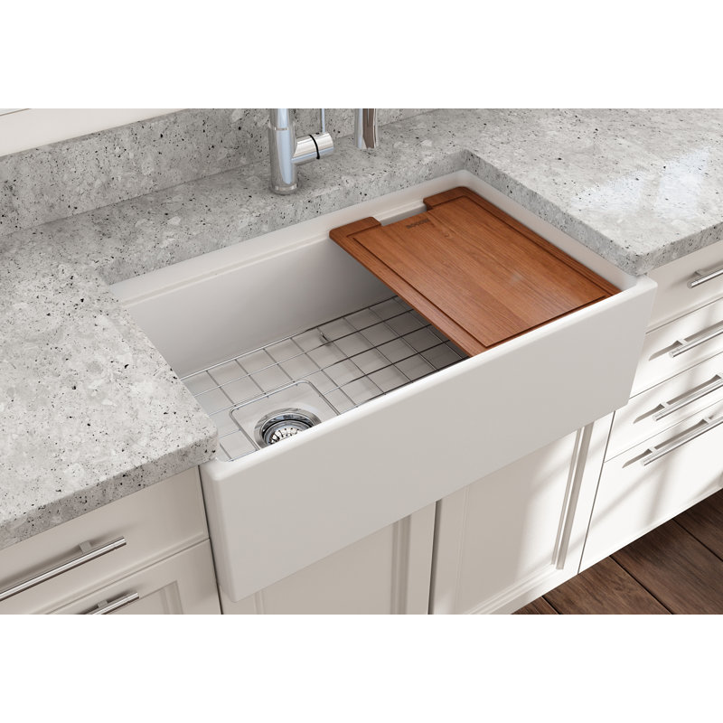 30'' L Single Basin Kitchen Sink, Matte White