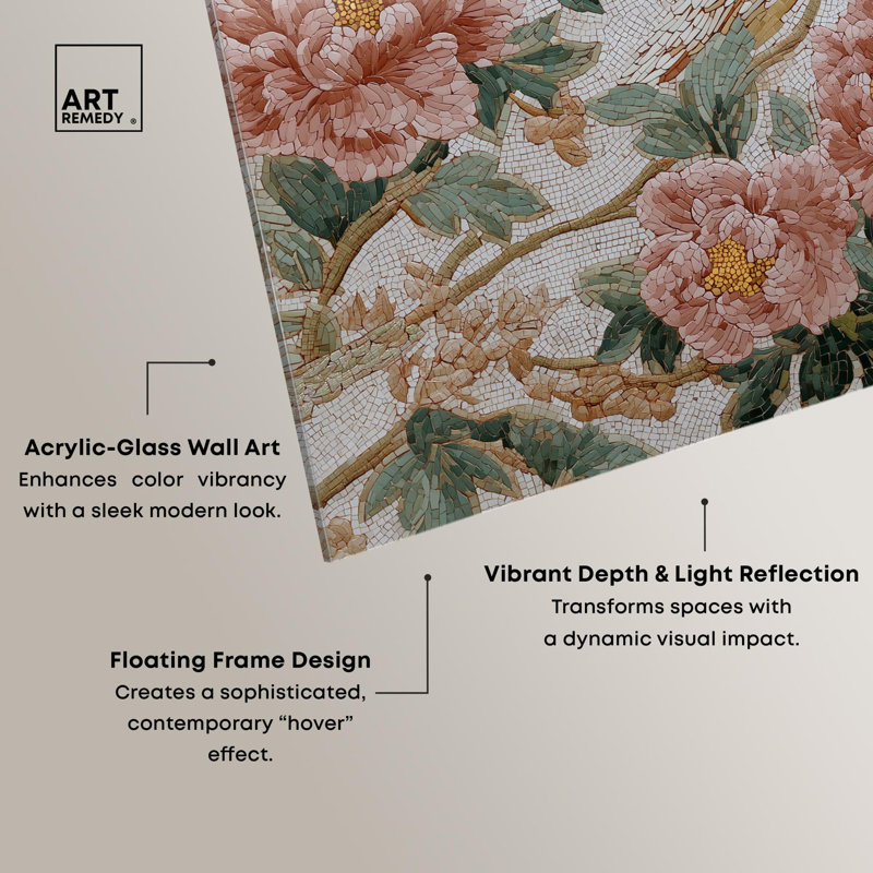 «Peony and the Sparrow II», reproduction d'art sur toile par Art Remedy, H 16 po x l 16 po