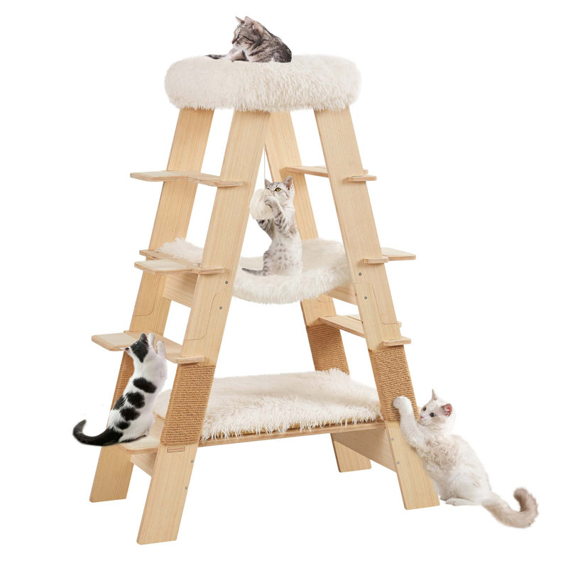 Pyramid Cat Tree, 5-Level Wooden Cat Ladder