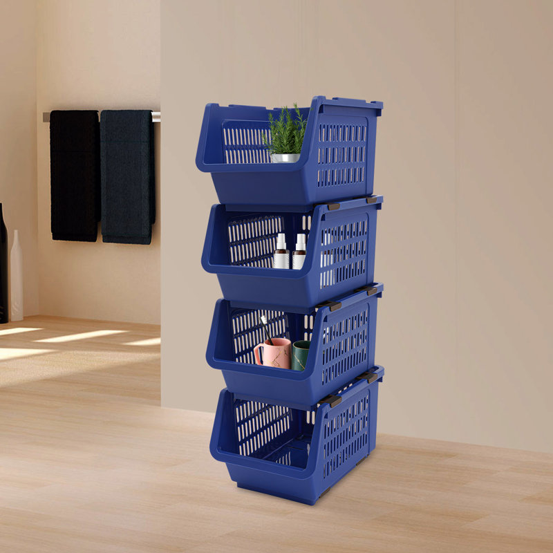 Panier de rangement empilable 9,5 "4PCS, Bleu