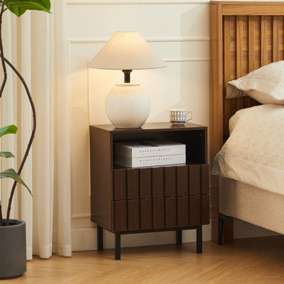 Table de chevet 2 tiroirs Wooden Stripe