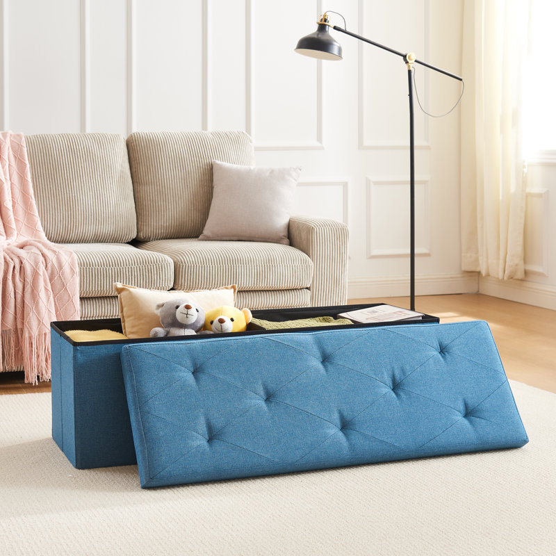 Thatcham Upholstered Ottoman, Blue Polyester Blend