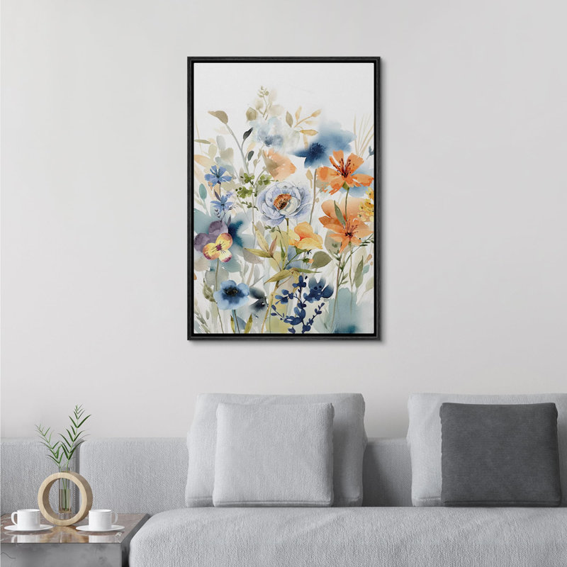 Vibrant Wildflower " Colorful Wildflower Illustrations " on, Black Floater Frame, 24" H x 16" W