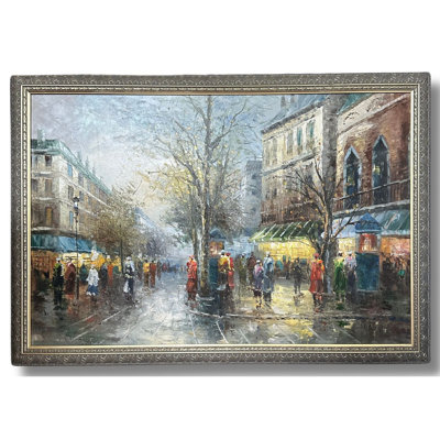 Midcentury Paris Oil Painting, Street Scene Print