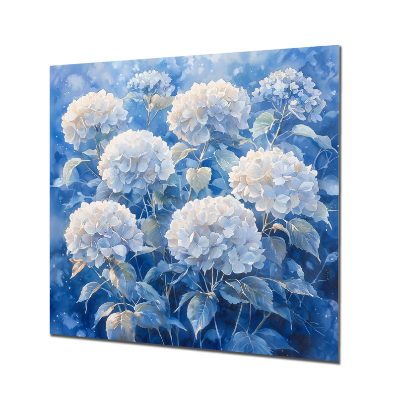 Hortensias dans le jardin d'hiver - hydrangées, impression sur métal, H 16 po x l 16 po