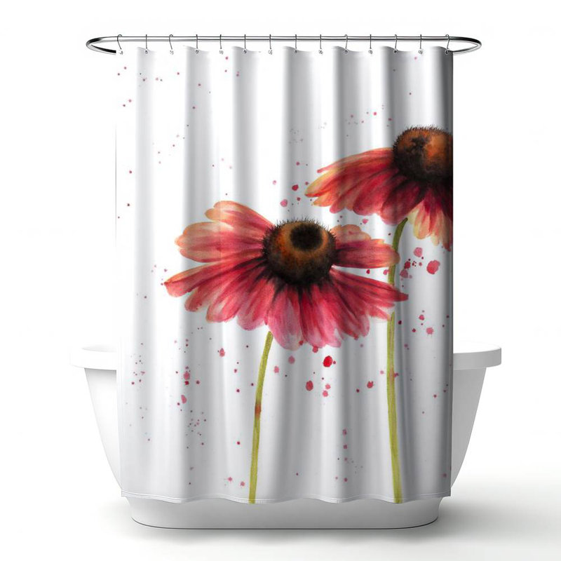 Floral – Polyester Shower Curtain, Dye Sublimation Print, 71" W × 74" L