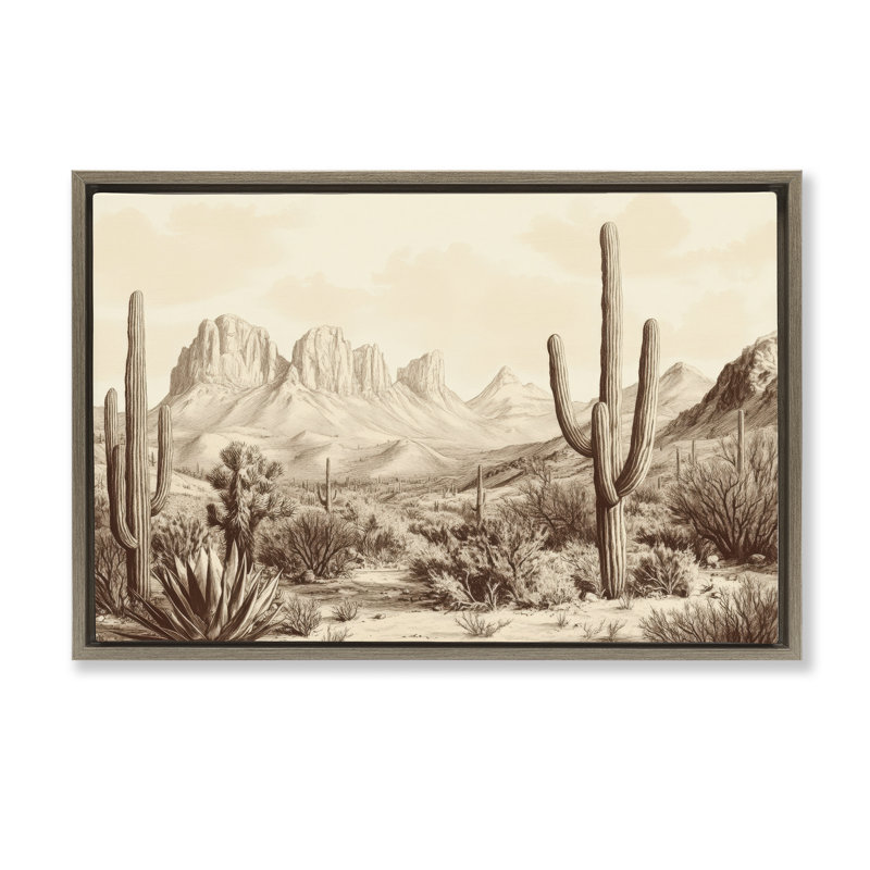Cadre flottant désert, cactus, par Petal Prints Design, H 21 po x l 31 po, Cadre flottant orme Montalcino