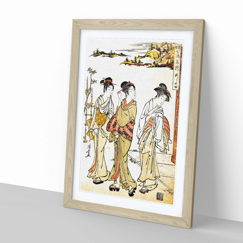 Ashinoyu Spring In Hakone by Torii Kiyonaga - Single Picture Frame Painting, 63cm H x 45cm W x 2cm D, Oak