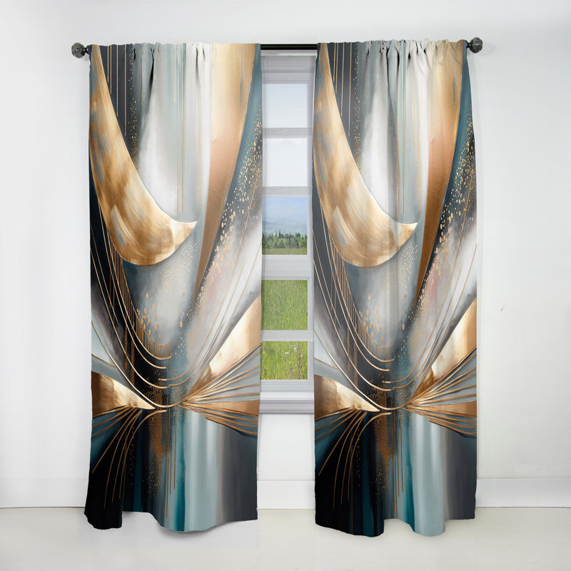Abstract Shapes And Lines V - Modern Curtain - Velvet Room Darkening - 1 panel, 52" W x 84" L