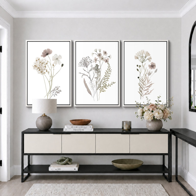 "Minimal Botanical" Wildflowers, H 24 po x l 16 po x P 1,5 po, Blanc