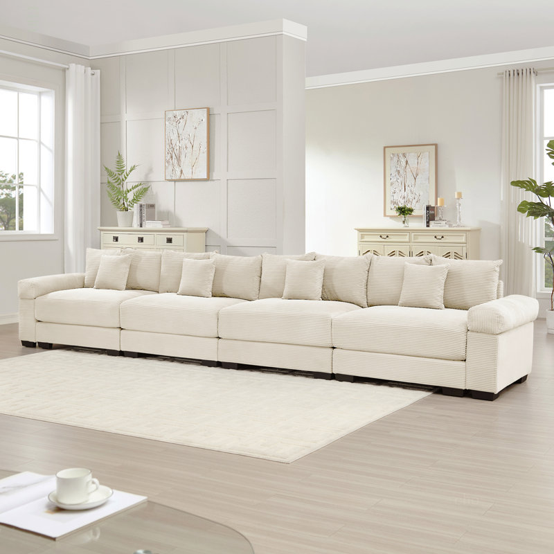 Canapé modulaire surdimensionné de 170 po Cloud, Velours côtelé crème, H 34,2 po x l 167,6 po x P 33,8 po