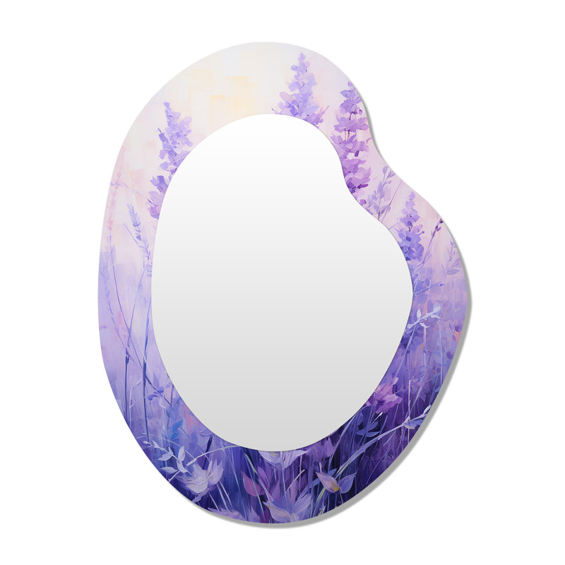 Lavande Serenity 4 - Herbes de forme irrégulière avec miroir unique, grand miroir mural asymétrique mauve, impression sur métal