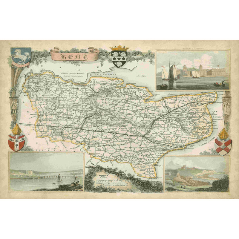 " Map Of Kent ", 8" H x 12" W