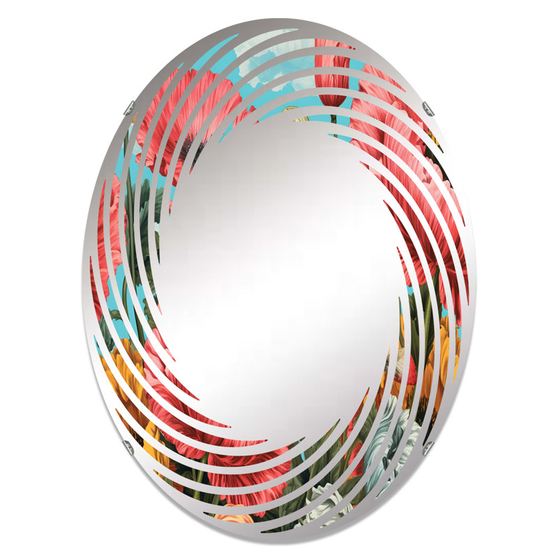 Vibrant rose coquelicot, rêve - miroir mural en spirale | Ovale, L 20 po x H 30 po
