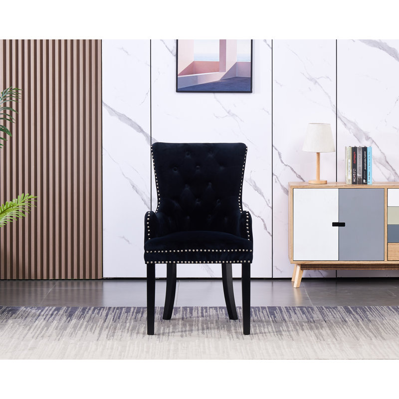 Cordes Velvet Dining Chair - Ergonomic Scoop Knockerback and Solid Wood Legs - Button back Armchair for Dining Room Living Room Restaurants - Single