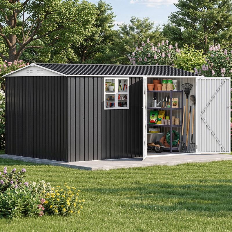 Balconera  8 Ft W X 12 Ft D Galvanized Steel Storage Shed With Window, 76.4" H x 139" W x 89" D