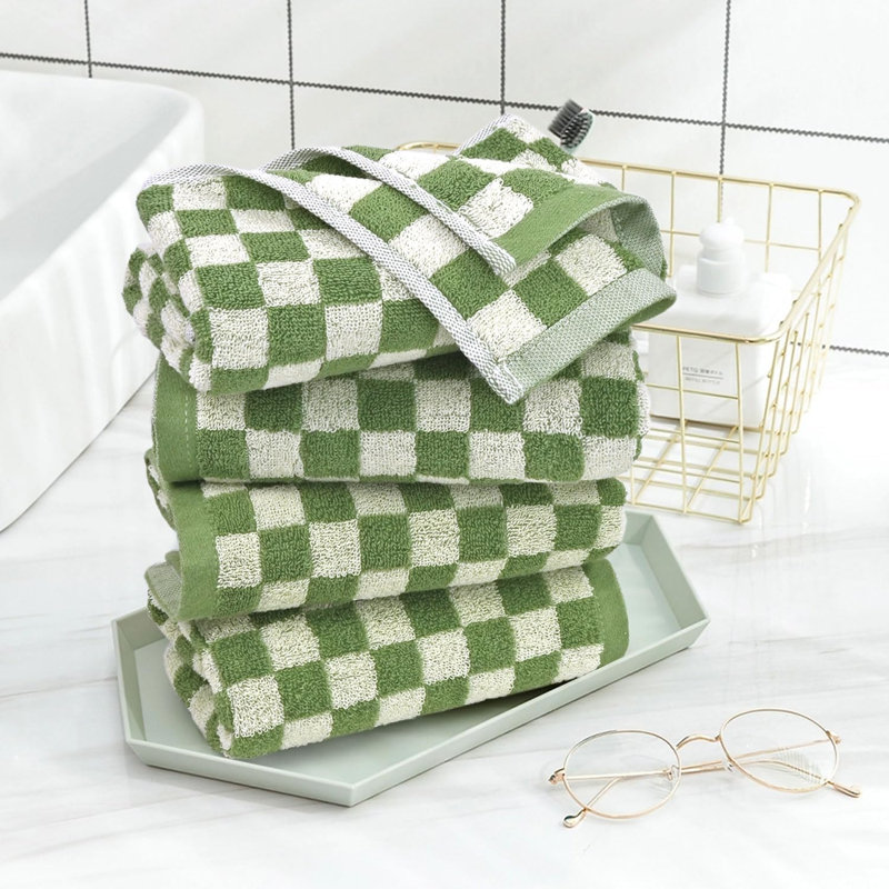 Ensemble de 4 serviettes de toilette à carreaux, vertes