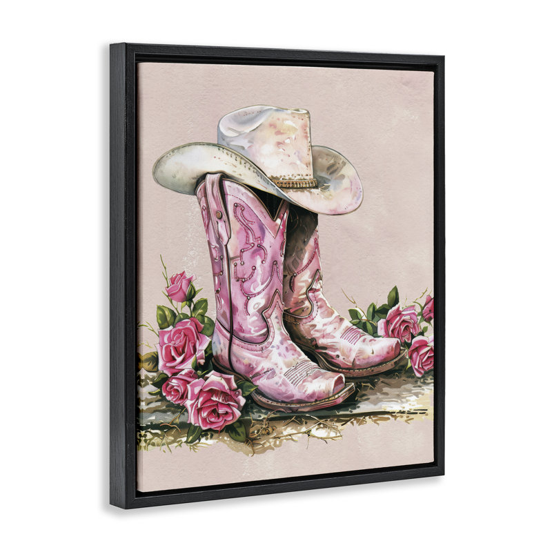  Art mural sur toile Glam Bling Cowgirl par lettré et doublé, Cadre flottant noir de jais, H 21 po x l 17 po