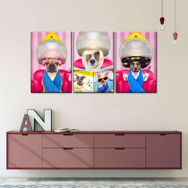 Ensemble 3 pièces de salon de coiffure pour chien sur toile, H 12 po x l 26 po x P 1 po
