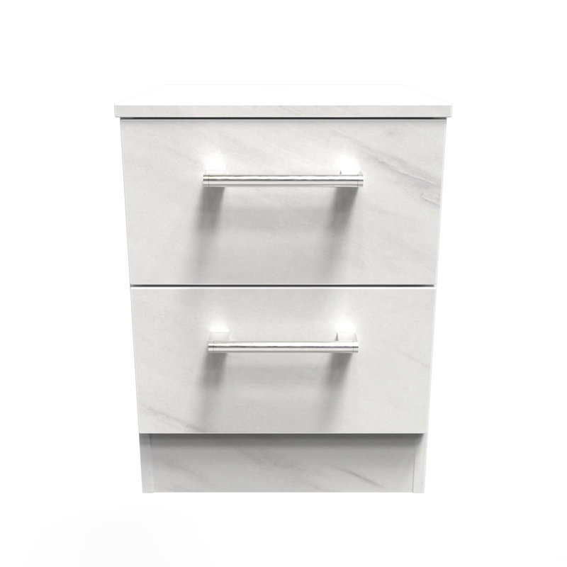 Fully Assembled Lebling 2 DrawerÂ Bedside Table, White Marble