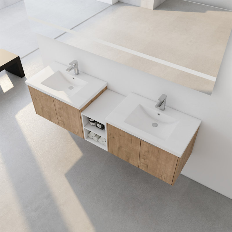 72 meubles-lavabos doubles avec plateau, Naturel