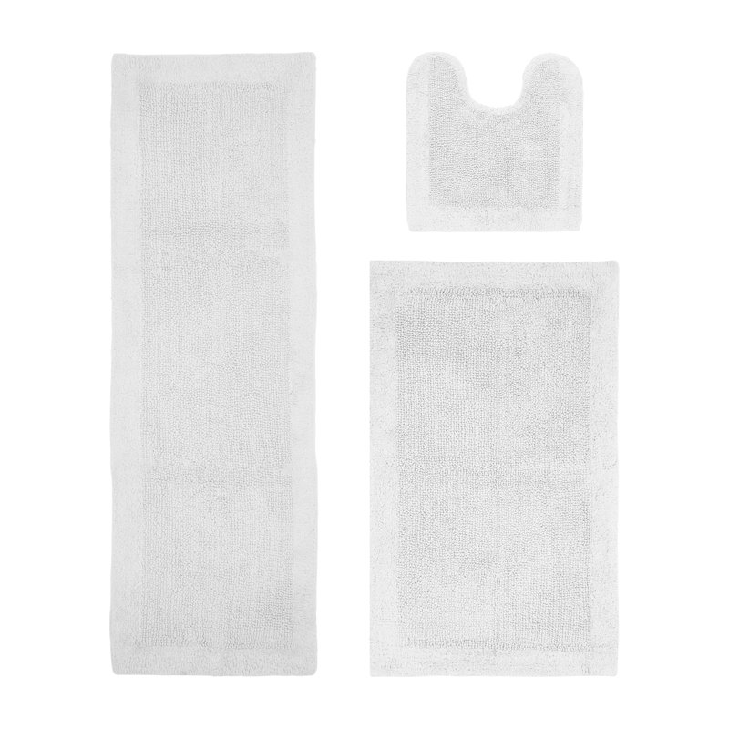 Merkel 100% Cotton Tufted Premium 3 Piece Bathroom Rug Set Machine Washable Extra Soft & Absorbent Reversible Bath Rug, White