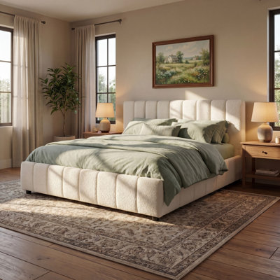 Modern Upholstered Bed Frame With Thick Headboard