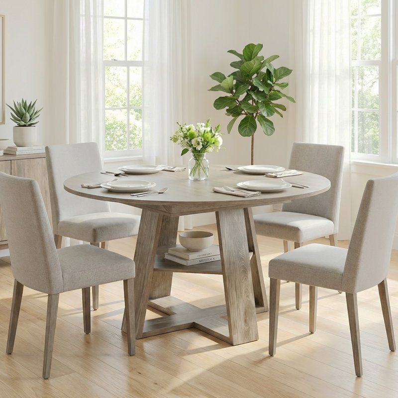 43.3"-59" Extendable Round Dining Table, Circle Kitchen Table Oval Dinner Table For 4-8, Farmhouse Dining Table With Removable Leaves Space Saving And Storage Shelf For Kitchen And Living Room, Natural