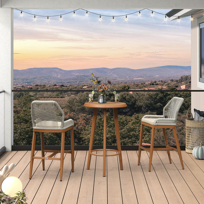  Bar Table Patio Round Table Dining Coffee Kitchen Breakfast Bistro Outdoor Pub Bar Table For Garden Balcony, Brown