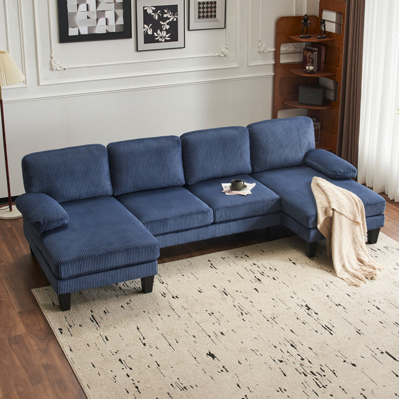 George Oliver 111‘W U-Shaped Sectional, Blue Corduroy