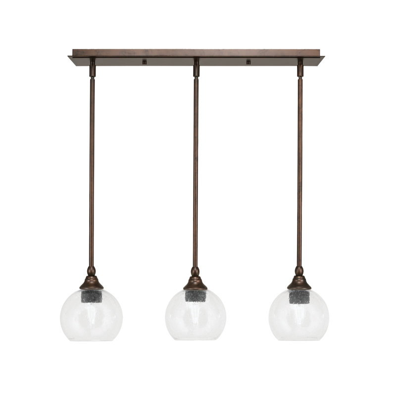 3 Light Stem Hung Linear Pendalier, 7.25" H x 25.75" W x 5.75" D, Clear, Bronze