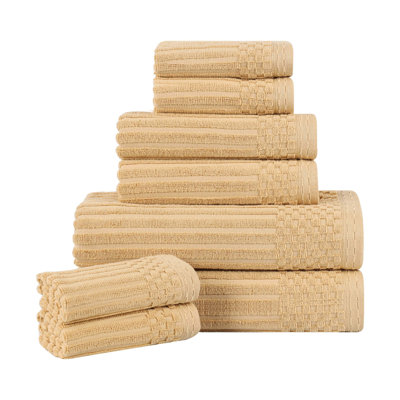 8-Piece Checkered Border Cotton Towel Set