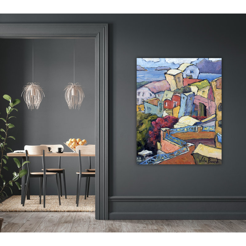 Santorini II By John Beard - Gallery Wrapped Canvas Print, 32" W x 26" H x 2" D, Brown Floater Framed