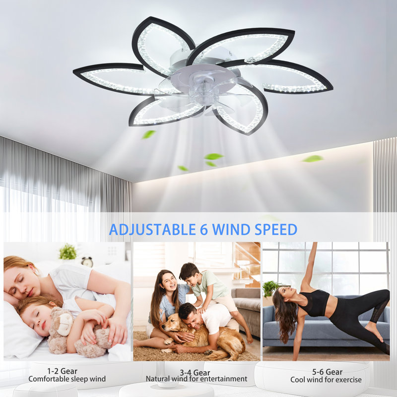 Deira 78cm 7 - Blade Reversible Dimmable LED Ceiling Fan With Remote Control And APP, Black