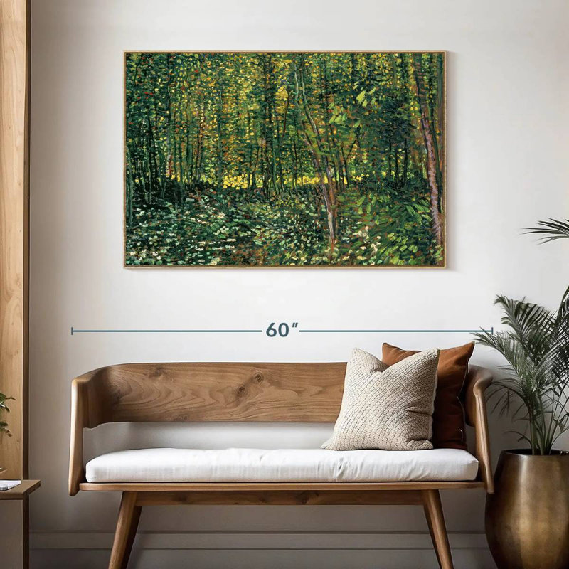 Arbres et sous-bois, 46 po x 31 po, Cadre flottant en bois naturel