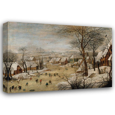 «Winter Landscape with Skaters and a Bird Trap» par Peter Brueghel le jeune - Art mural sur toile tendue avec châssis