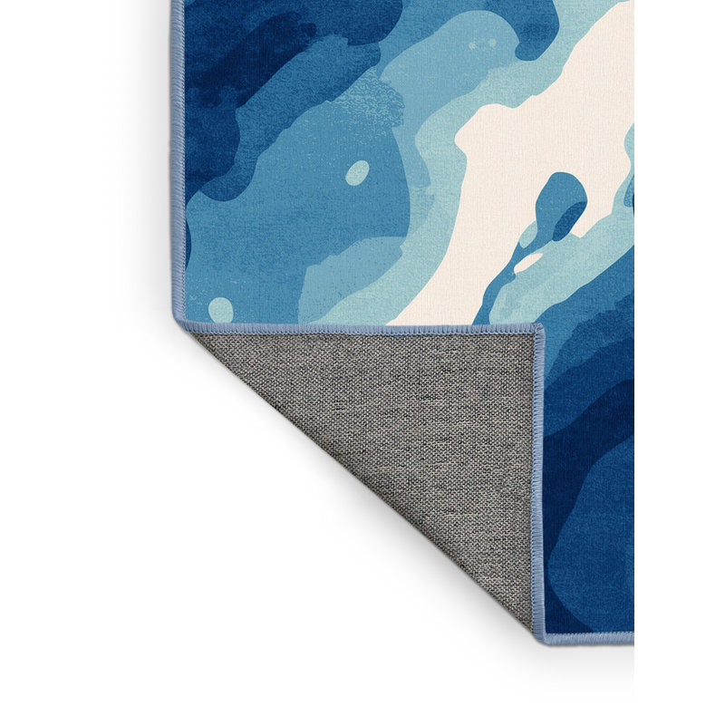 Tapis bleu moderne et contemporain lavable à la machine Osiyo, Carré 3 pi