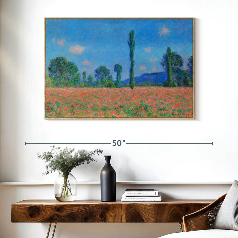 Champ de coquelicots, Giverny, 1891, Cadre flottant en bois naturel, 40 po x 27 po