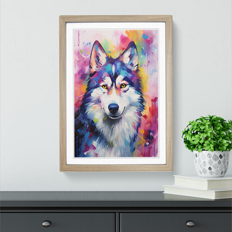Husky Impressionism - Framed Print, Oak Framed, 46cm H x 34cm W x 2cm D