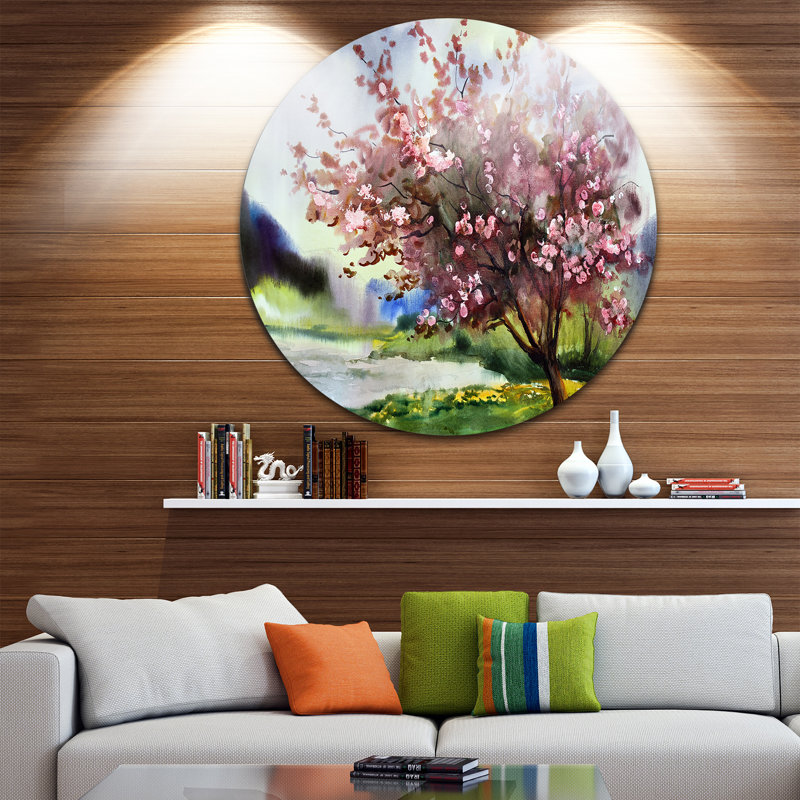 Arbre avec fleurs printanières - reproduction d'art, Métal, H 23 po x l 23 po x P 1 po