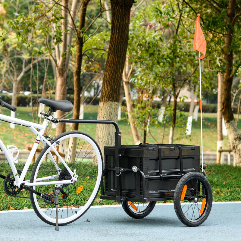 Remorque de chargement de vélo Aosom, chariot de chariot de remorque de vélo avec boîte de rangement amovible, roues à dégagement rapide de 16 po et réflecteurs de sécurité, pas de fond