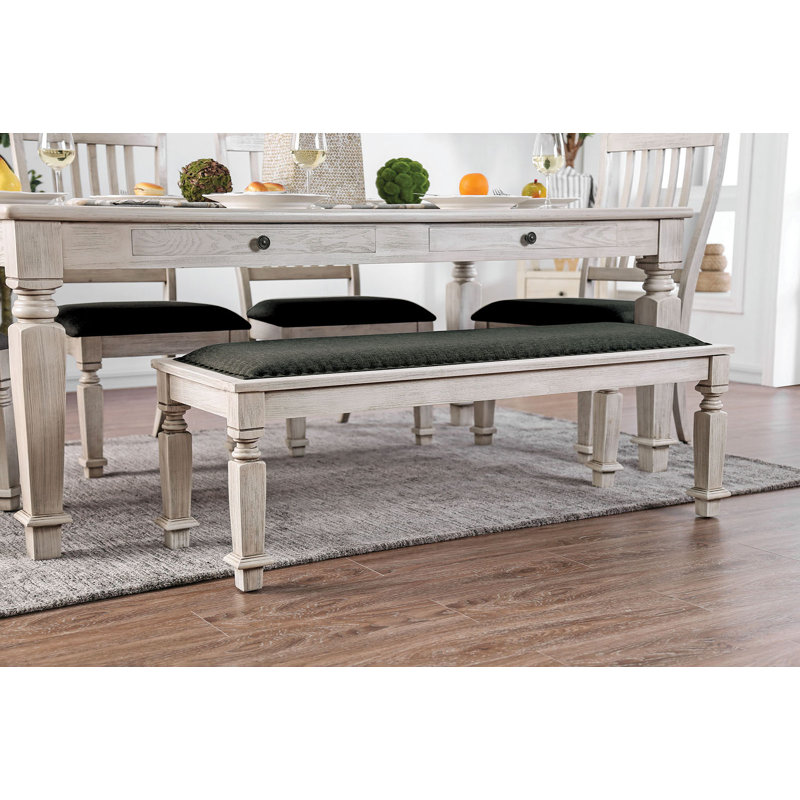 49.6" W Transitional Bench, Antique White/Gray